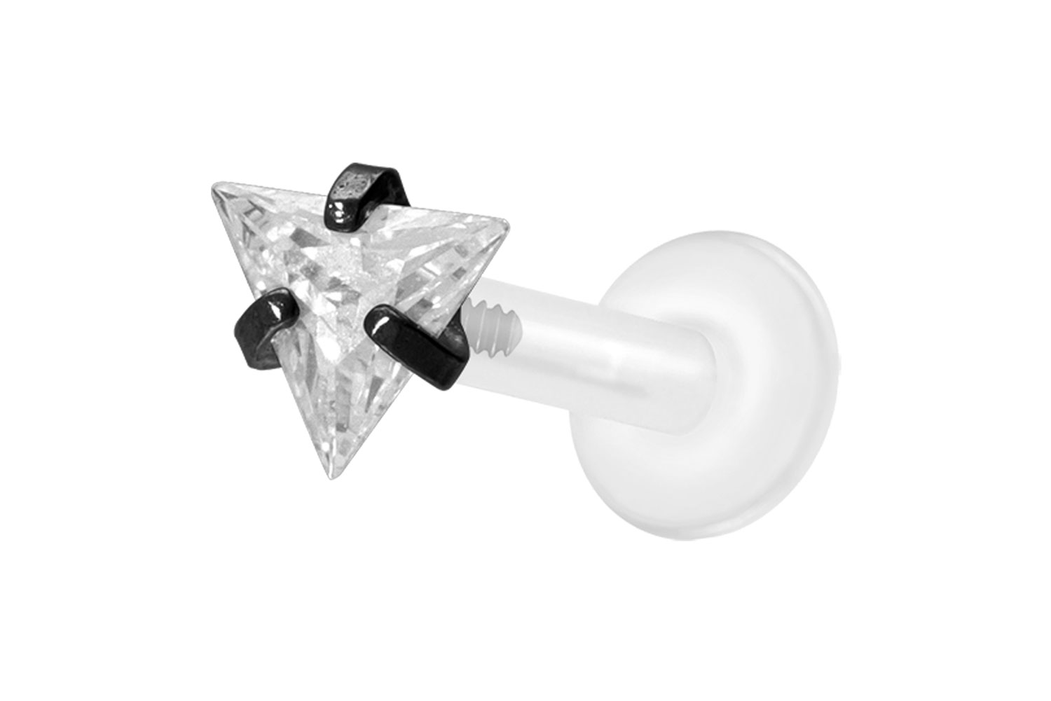 PTFE Labret Piercing mit Innengewinde + Titan-Aufsatz EINGEFASSTES KRISTALLDREIECK